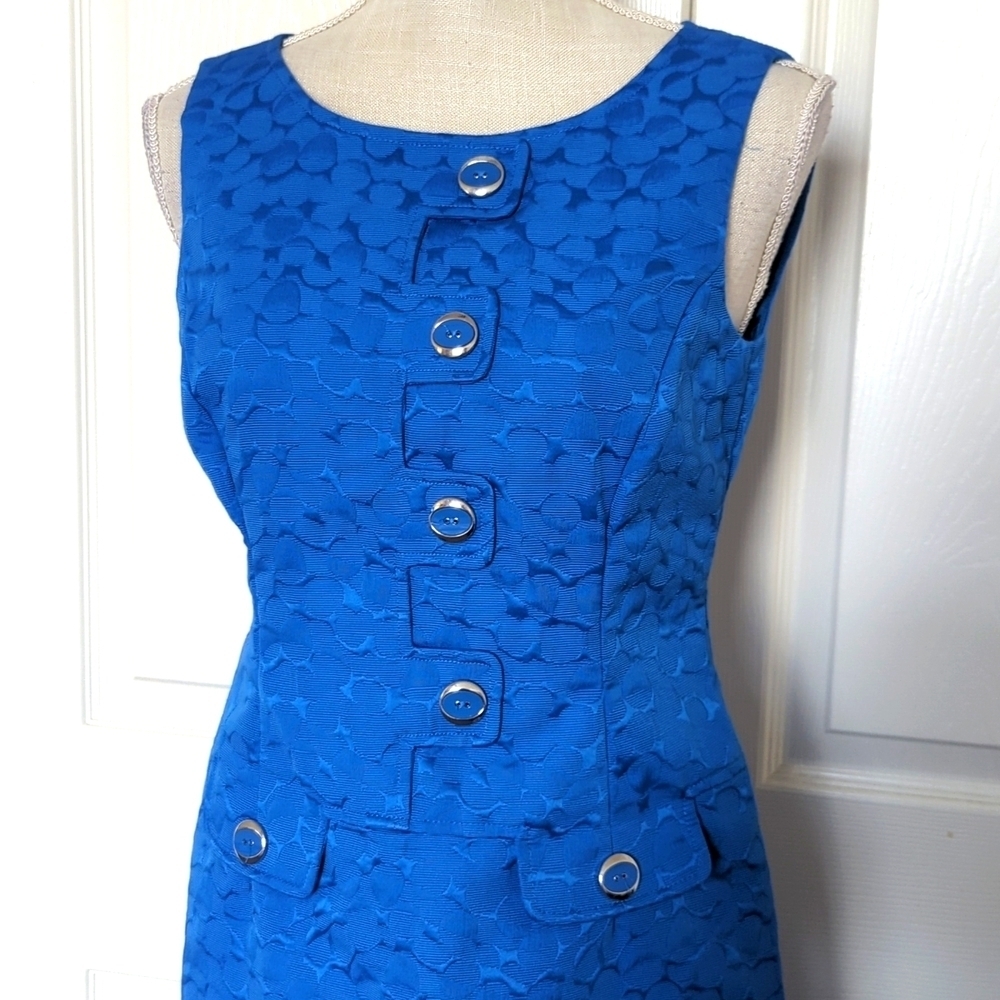 Tahari Elegant Blue Sleeveless Shift Dress - Picture 2 of 6